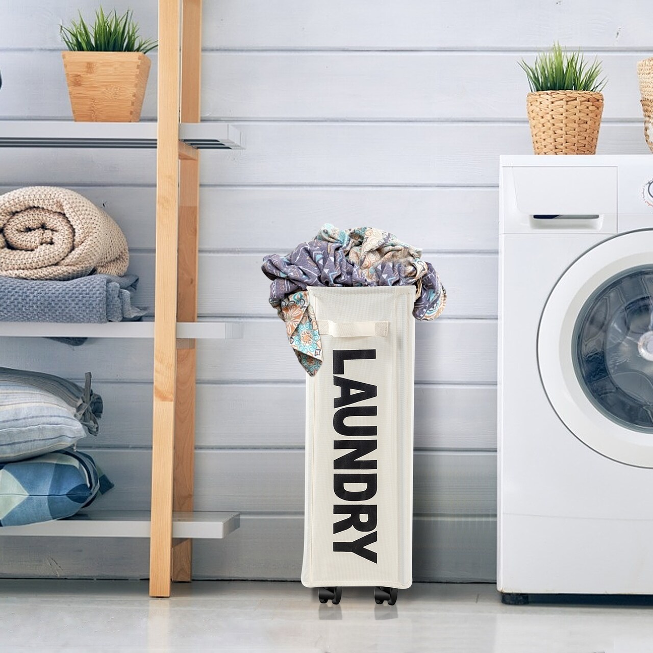 10 Gallon Slim Rolling Laundry Basket With Handle For Bathroom Dorm